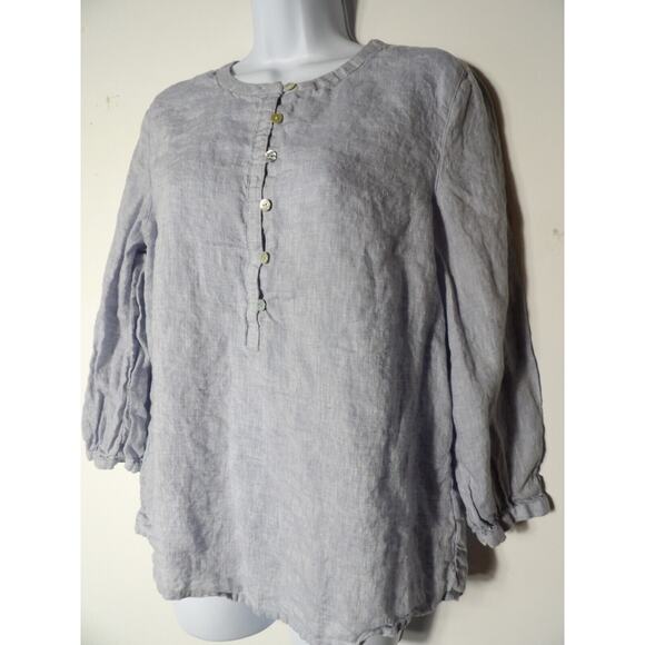 Nicole Miller Linen Tunic Medium 1/2 Button Blue Cottage Core Minimalist READ - Picture 5 of 14